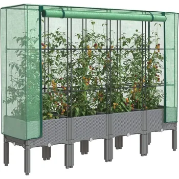 Vyvýšený záhon vidaXL Vyvýšený záhon se skleníkem ratanový vzhled 160 x 40 x 140 cm [4015807] Barva: světle šedá