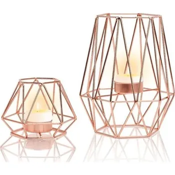 Svícen Svícny na čajové svíčky, 2 kusy, geometrické kovové svícny, vintage svícny na čajové svíčky v