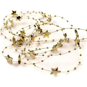 Vánoční dekorace Perličky a hvězdičky na silonu metráž, malé, 2 zlatá