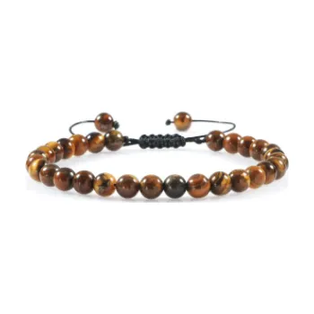 Náramek Tygří oko náramek přírodní kámen ručně pletený, nastavitelná velikost, kulička 6 mm, kámen slunce a země, přináší štěstí a bohatství