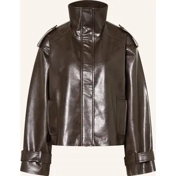 Dámský kabát Mrs & Hugs Dámská Bunda V Koženém Vzhledu, tmavě hnědá, 36