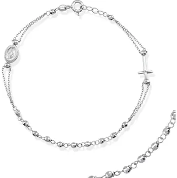 Náramek Lillian Vassago Náramek z bílého zlata s křížkem a madonkou, růženec LLV31-GB003RZ