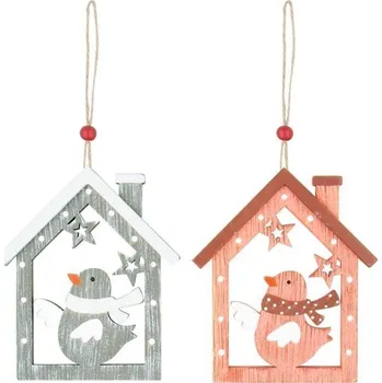 Domek s ptáčkem dřevěný 8 cm na pověšení