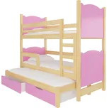 ADRK Leticia patrová postel pro 3 děti včetně roštů a matrací Zvolte variantu: Borovice + růžová