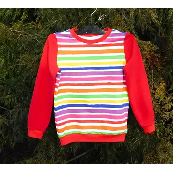 Dívčí mikina Mikina BAREVNÉ PRUHY s červenou Velikost: 134