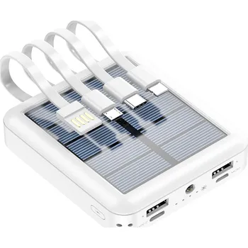 Powerbanka Solární Mini Powerbanka 10000mAh se 4 Kabely - Bílá