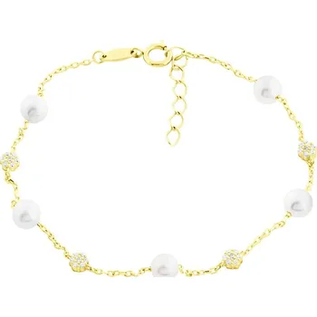 Náramek GEMMAX - originální prvotřídní kvalita Zlatý náramek s perlami a zirkony délka 17+2 cm – zlatý šperk ryzosti 585/1000 v Dárkovém balení s Certifikátem GLBYP-19-03878