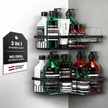 W&S Rohová sprchová police, bez nutnosti vrtání, sada 2 ks - Rohová sprchová police, organizér do