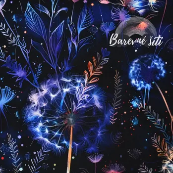 Zimní softshell Odkvetlé pampelišky na tmavě modré (E) (Zimní softshell potištěný)