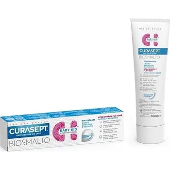 zubní pasta Curasept BIOSMALTO Baby-Kid dětská zubní pasta bez fluoridu do 6 let Jahoda, 50 ml