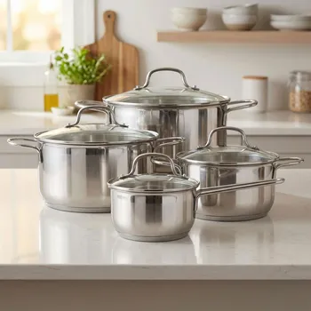 Sada nádobí Sada 4 nerezových hrnců s poklicemi NIKO 8 ks