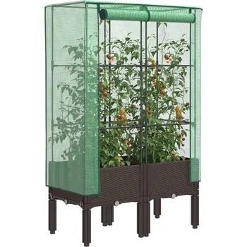Vyvýšený záhon vidaXL Vyvýšený záhon se skleníkem ratanový vzhled 80 x 40 x 140 cm [4015819] Barva: Hnědá