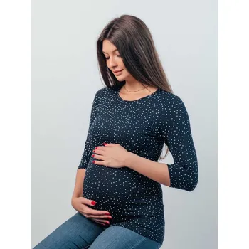 Těhotenské a kojící tričko - tmavě modré s jemnými puntíky, 3/4 rukáv Velikost: XL