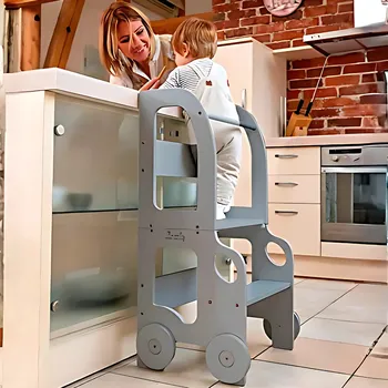 učicí věž Family-scl Montessori učící věž s motivem auta 3v1-Šedá