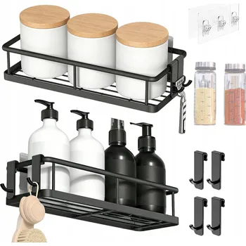 Obraz 2x ČERNÁ ZÁVĚSNÁ POLIČKA DO KOUPELNY POD SPRCHU BEZ VRTÁNÍ