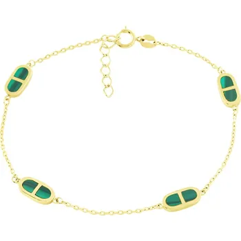 Náramek GEMMAX Zlatý řetízkový náramek s malachity motivu MS délka 17+2 cm – zlatý šperk ryzosti 585/1000 v Dárkovém balení s Certifikátem GLBYI-19-03880