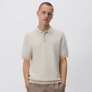 Pánský svetr Reserved - Polo svetr ze strukturovaného úpletu - béžová - 4751C-08P - 4751C-08P-XL