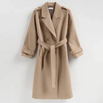 Reserved - Dvouřadý kabát s&nbsp;páskem - béžová - 475IA-08X - 475IA-08X-XS