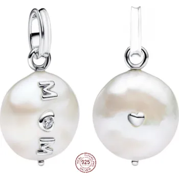 Přívěsek Charm Sterlingové stříbro 925 Mini medailon Máma umělá perla, přívěsek na náramek rodina