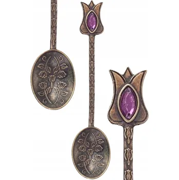 Příbor LŽIČKY LŽIČKA NA CUKR DO CUKŘENKY Z MOSAZI S KAMENEM ORIENTÁLNÍ