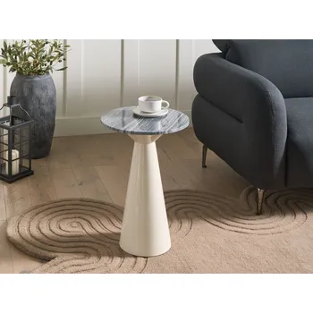 Obývací pokoj Odkládací stolek bílá a šedá kovová základna mramorová deska práškově lakovaný kulatý moderní obývací pokoj Beliani