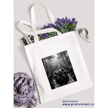 Taška s potiskem Textilní taška, PES MOPS ve strašidelném lese, 41x37cm, mix barev, 1 ks Vyberte si barvu ZDE:: bílá