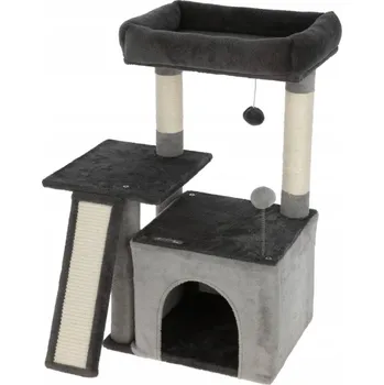 KERBL Škrabadlo patrové pelíšek bouda domeček pro kočku černé šedé 76x42x34cm