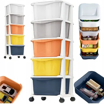 Úložný box PLASTOVÝ REGÁL KONTEJNER KOŠ NA HRAČKY ZÁSUVKA MOBILNÍ 5 POLIC BARVY