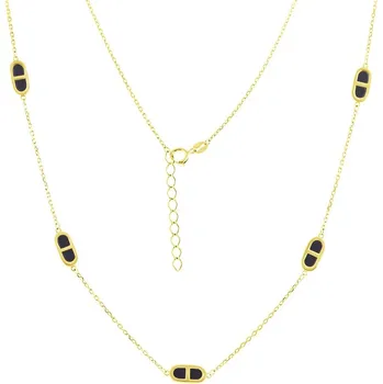 Náhrdelník GEMMAX Zlatý náhrdelník s onyxy motivu MS délka 42+3 cm – zlatý šperk ryzosti 585/1000 v Dárkovém balení s Certifikátem GLNYX-45-03907