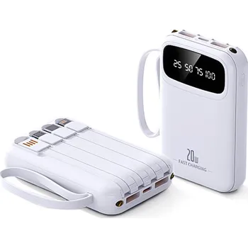 Powerbanka Mini Powerbanka 5000mAh s vestavěnými kabely - Bílá