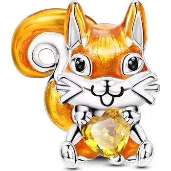 Přívěsek B-TOP Postříbřený korálek na náramek ve tvaru zlaté veverky se srdíčkovým krystalem