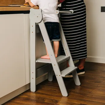 učicí věž Family-scl Skládací dětská učící věž-Šedá