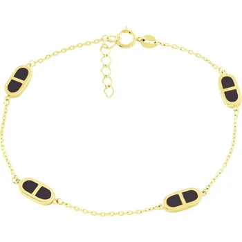 Náramek GEMMAX Zlatý řetízkový náramek s onyxy motivu MS délka 17+2 cm GLBYX-19-03883