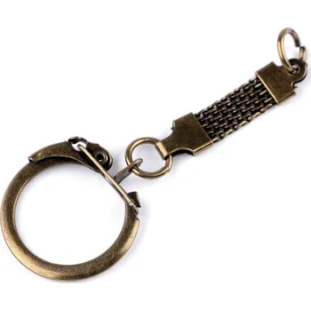 Náramek Přívěsek na klíče s karabinou a poutkem, velké, 5 staromosaz