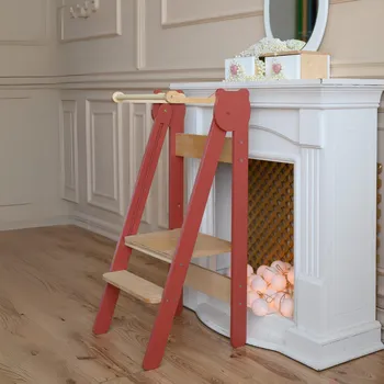 učicí věž Family-scl Skládací dětská učící věž-Terracota / PŘírodní