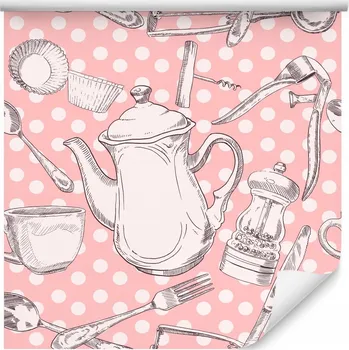 Fototapeta Tapeta konvice příbory na růžovém pozadí do kuchyně
