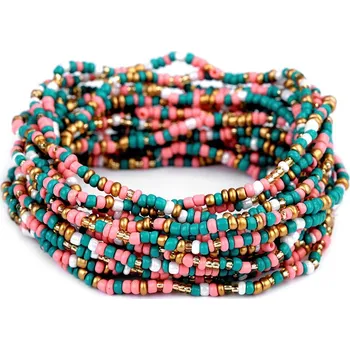 Náramek Pružné náramky z rokajlu sada 12 ks, malé, 2 (12ks) růžová tyrkys