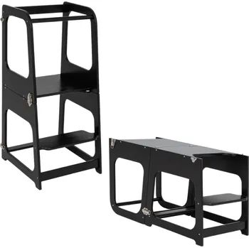 učicí věž Montessori House Bed 2v1 Montessori výškově nastavitelná učící věž / stolek se židličkou-Černá