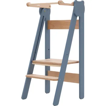 učicí věž Family-scl Skládací dětská učící věž-Šedá / Přírodní