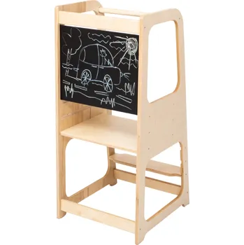 učicí věž Montessori House Bed Montessori výškově nastavitelná učící věž s kreslící tabulí-Přírodní lakovaná bříza