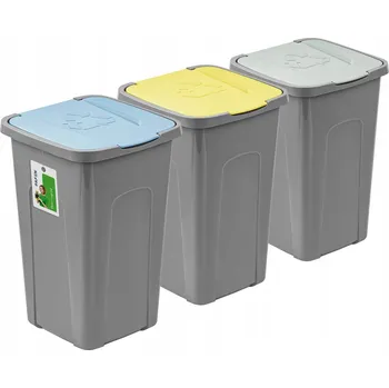 Odpadkový koš 3x Šedé koše na tříděný odpad 50L - Žlutý, Zelený, Modrý
