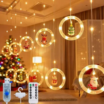 Vánoce SVĚTELNÝ ZÁVĚS VÁNOČNÍ OSVĚTLENÍ NA STROMEČEK 108 LED VITRÁŽOVÉ MOTIVY - MIKULÁŠ, SNĚHULÁCI, STROMEČEK