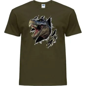 Pánské oblečení panske-levne-bavlnene-tricko-potisk-trhajici-t-rex Barva: Khaki, velikost: M