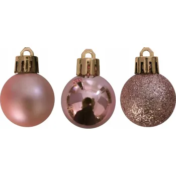 Vánoční dekorace Vánoční Baňky starorůžová s přívěsky 3 cm 12 ks nerozbitných vánočních ozdob
