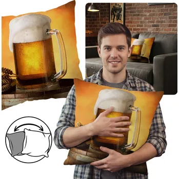 Polštář PIVO pivní sklenice Polštář čtvercový OBOUSTRANNÝ ozdobný dekorativní PRO MILOVNÍKA PIVA