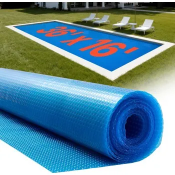 Solární kryt bazénu VEVOR, obdélníkový bublinový kryt bazénu 10,97 x 4,88 m, solární deka pro bazény o tloušťce 12 mil s bublinovým a PE materiálem, absorpce tepla ve dne, udržení tepla v noci, solární kryty pro udržení tepla, modrý