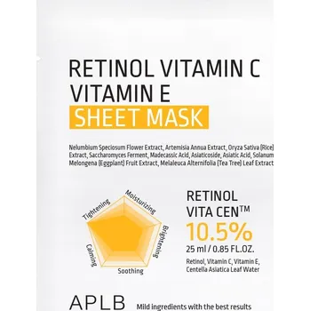 Pleťová maska APLB Retinol Vitamin C Vitamin E sheet mask - rozjasňující plátýnková maska