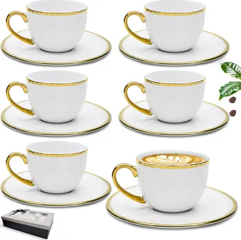 Sada šálků 6+6 na kávu 280ml Bella Fiore, porcelánové šálky na čaj, dárek