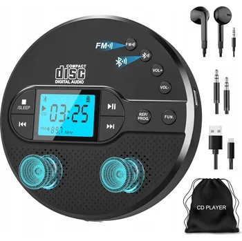 CD přehrávač Discman CD přehrávač 2000mAh FM AUX USB Bluetooth 5.1 LCD duální reproduktor