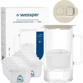 Filtrace vody Filtrační konvice skleněná Wessper D4 BOROSILICATE MINI FF BG + 9x filtr